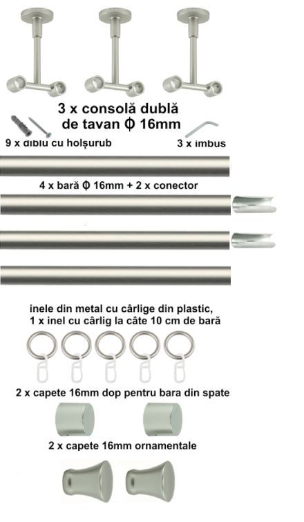 Galerie metalica Monaco dubla de tavan 16 mm, satin nichel (argintiu mat) - imagine 7