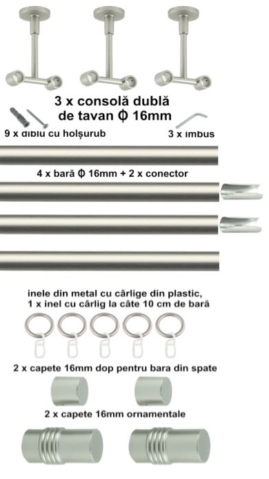 Galerie metalica Celtex dubla de tavan 16 mm, satin nichel (argintiu mat) - imagine 6