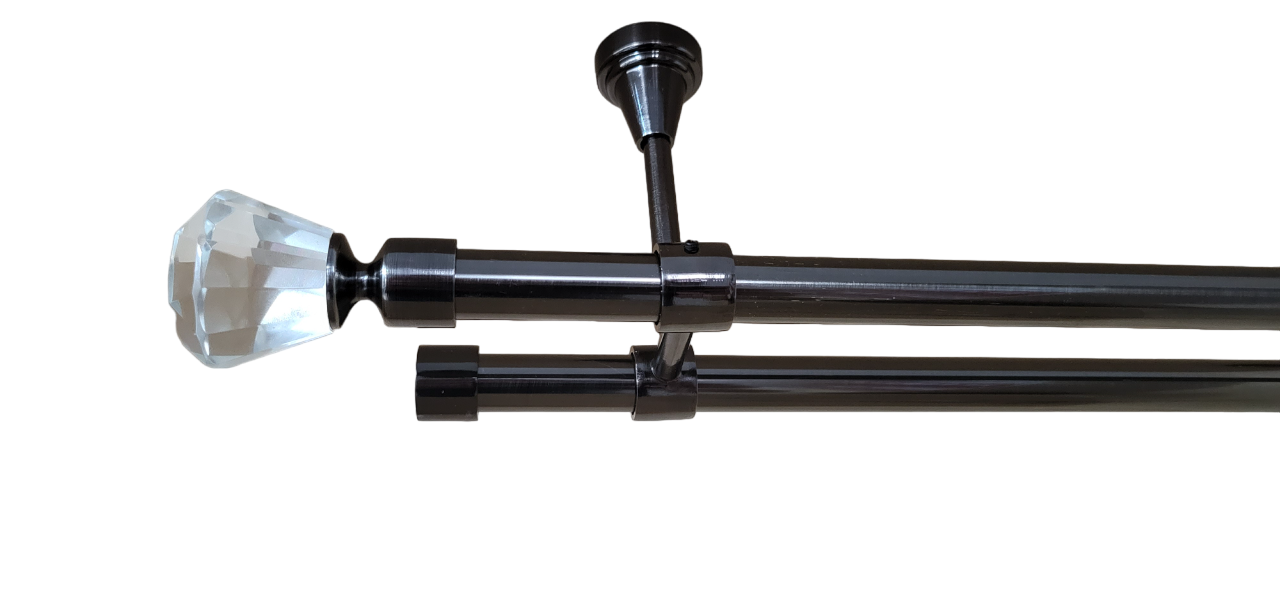 Galerie metalica Cristal, fara inele, dubla pentru tavan, 19 mm, black nichel