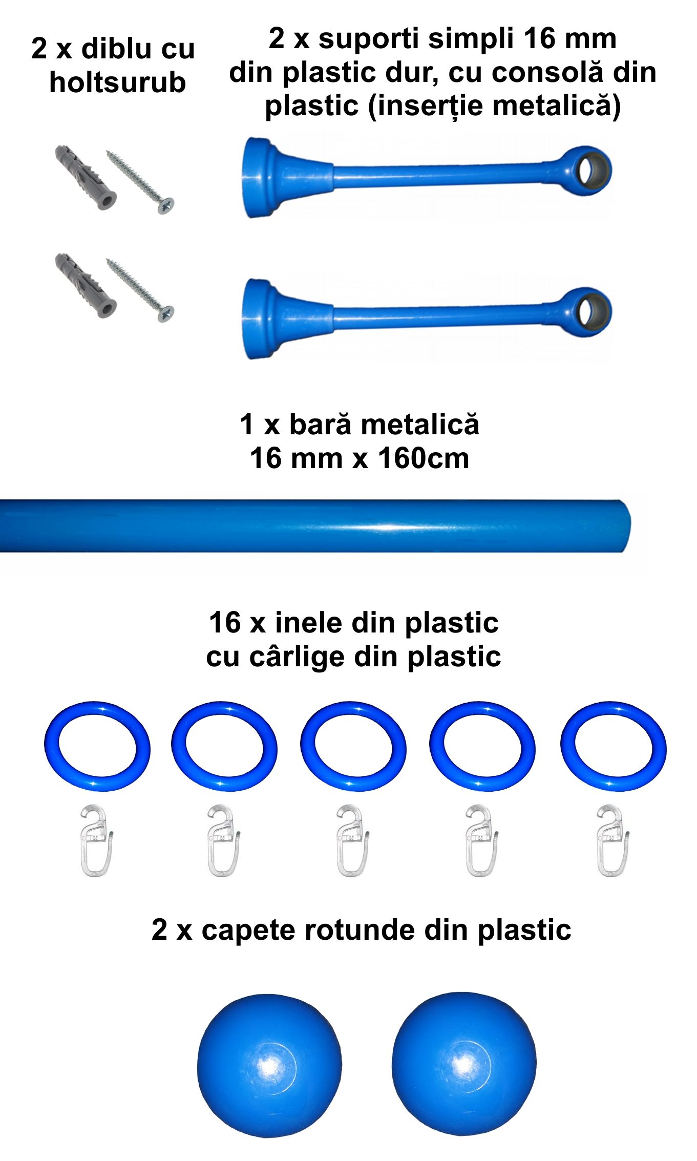 Set galerie simpla Estetique copii, 16 mm, albastru - imagine 2