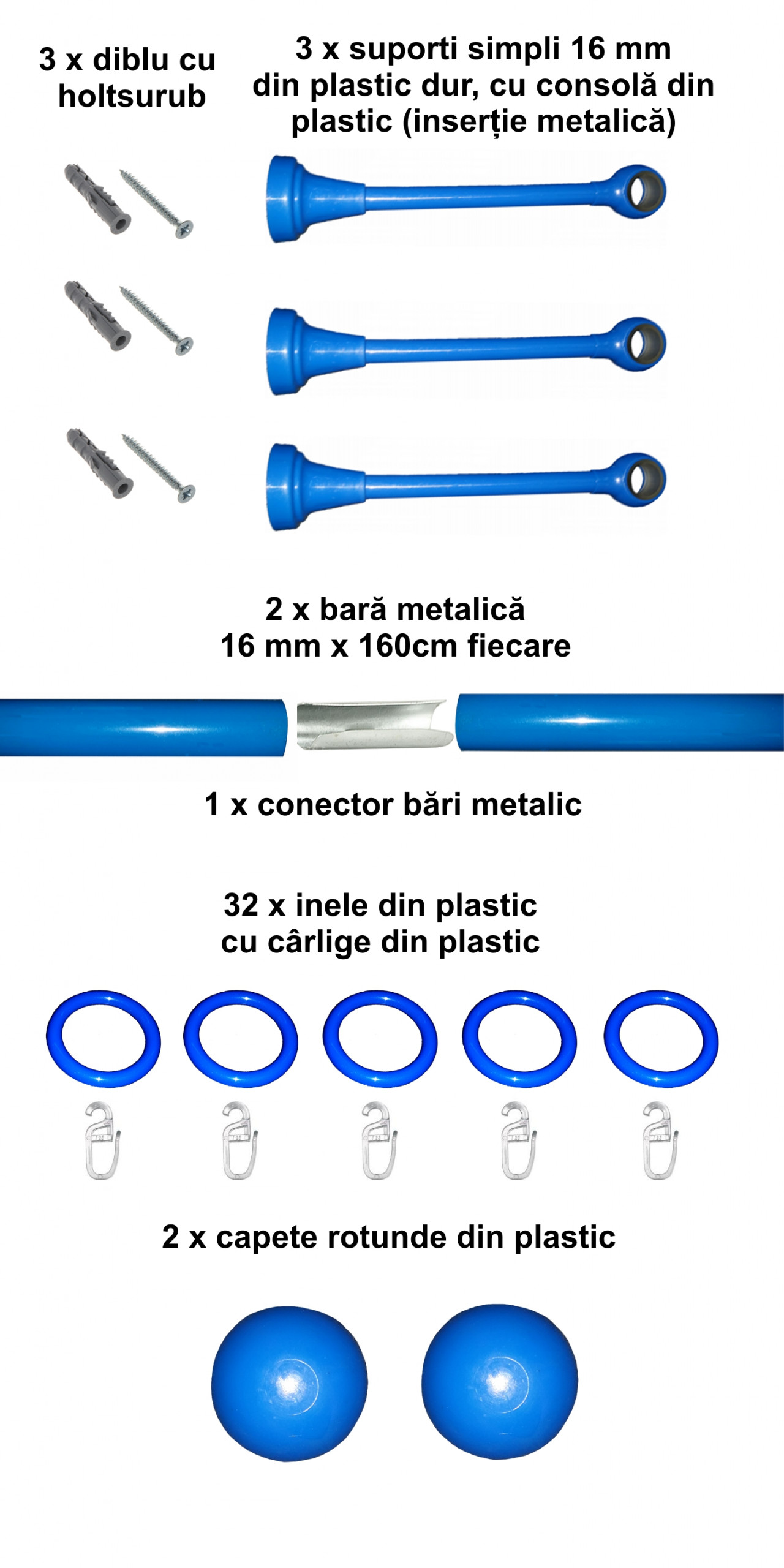 Set galerie simpla Estetique copii, 16 mm, albastru - imagine 4