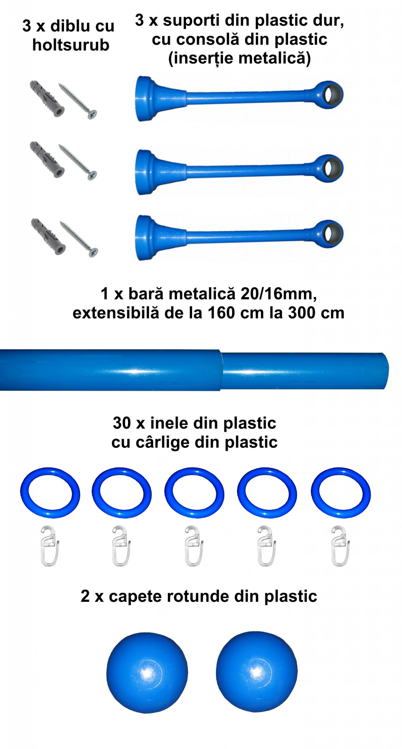 Set galerie simpla Estetique copii, 20/16mm, extensibil 160-300cm, albastru - imagine 2