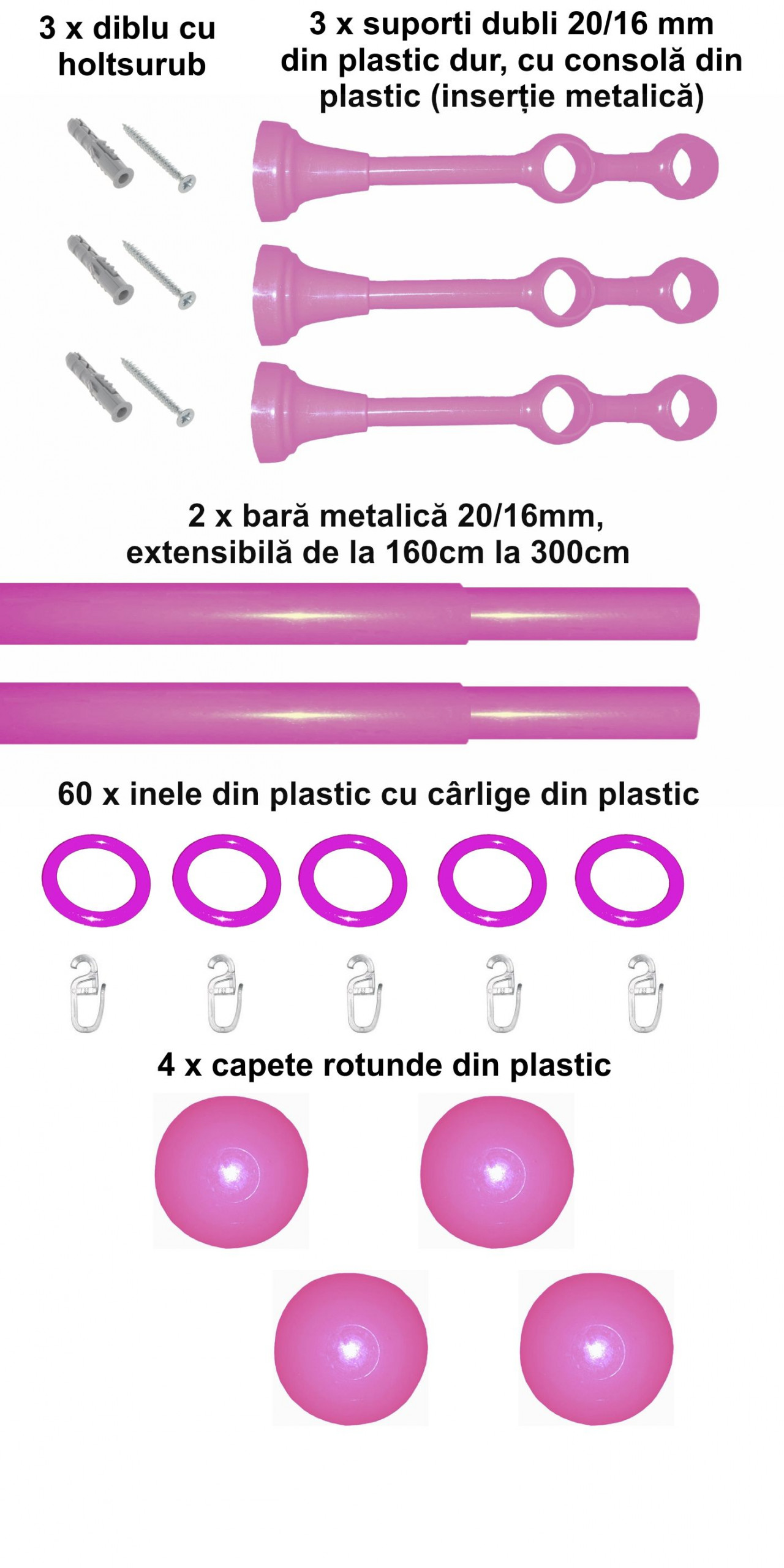 Set galerie dubla Estetique copii, 20/16mm, extensibil 160-300cm, mov - imagine 2