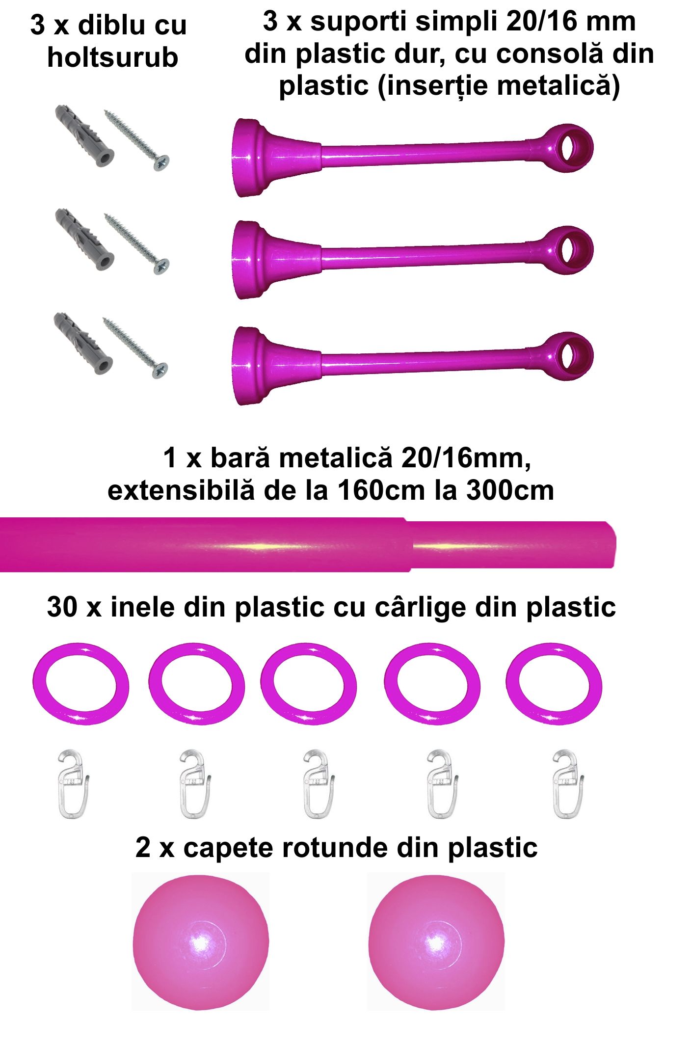 Set galerie simpla Estetique copii, 20/16mm, extensibil 160-300cm, mov - imagine 2