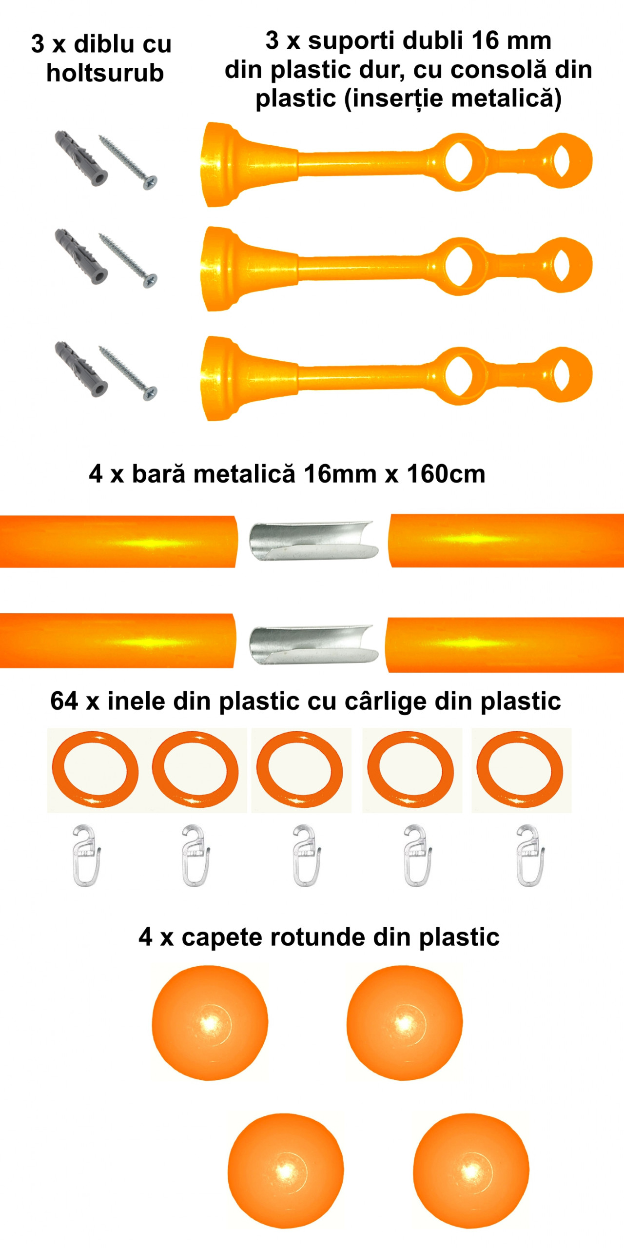 Set galerie dubla Estetique copii, 16 mm, portocaliu - imagine 4