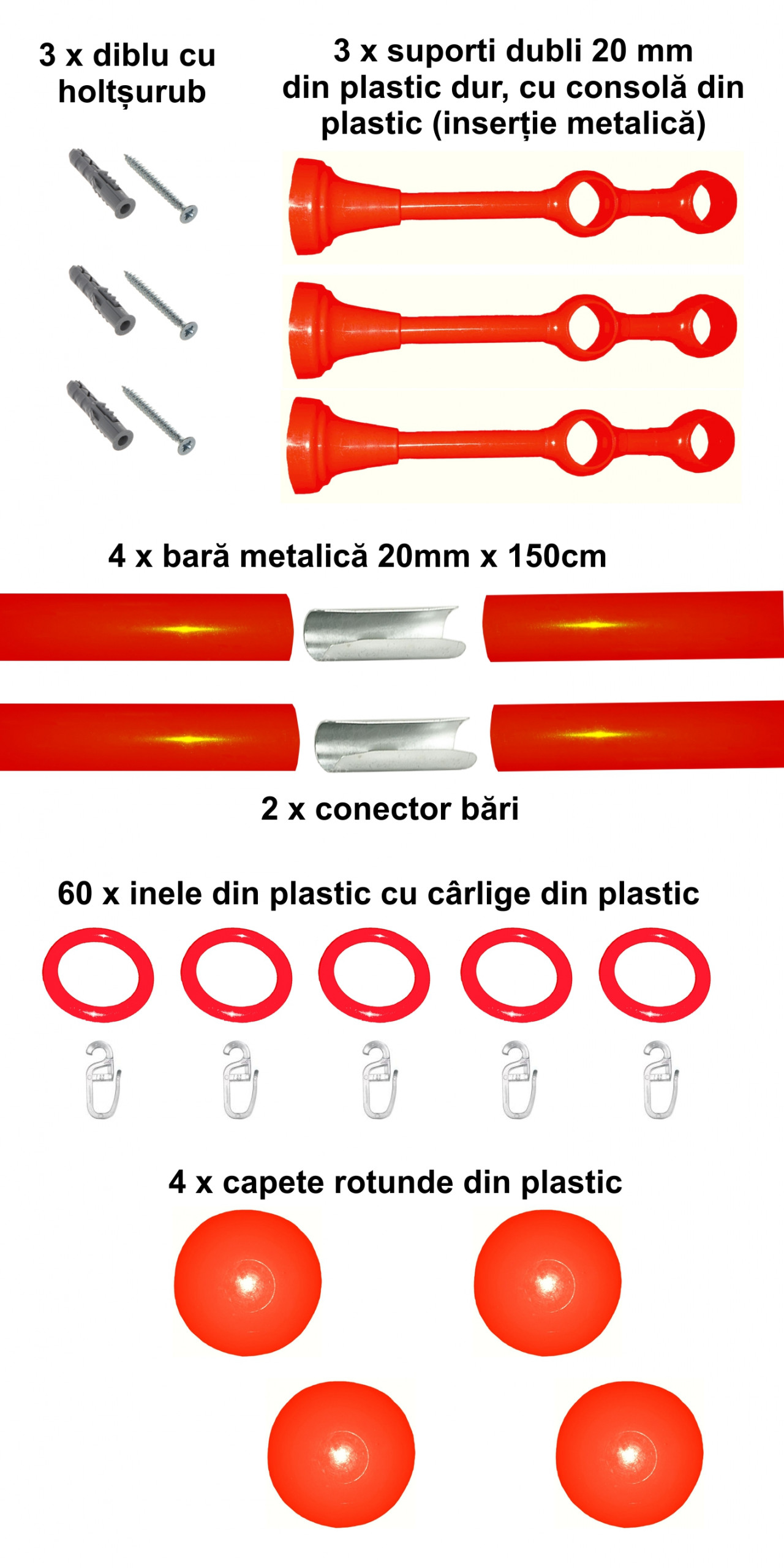 Set galerie dubla Estetique copii, 20 mm, rosu - imagine 4