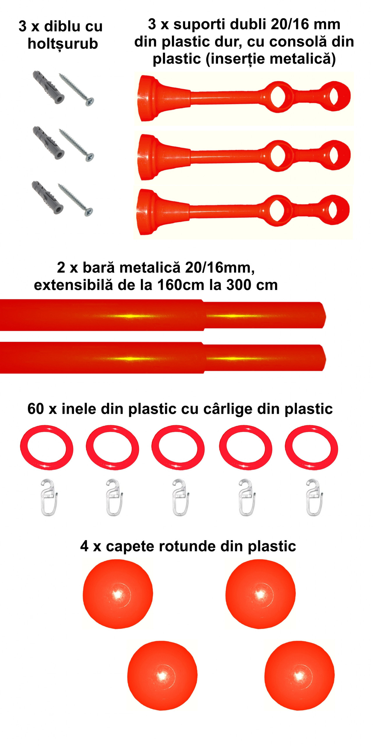 Set galerie dubla Estetique copii, 20/16mm, extensibil 160-300cm, rosu - imagine 2