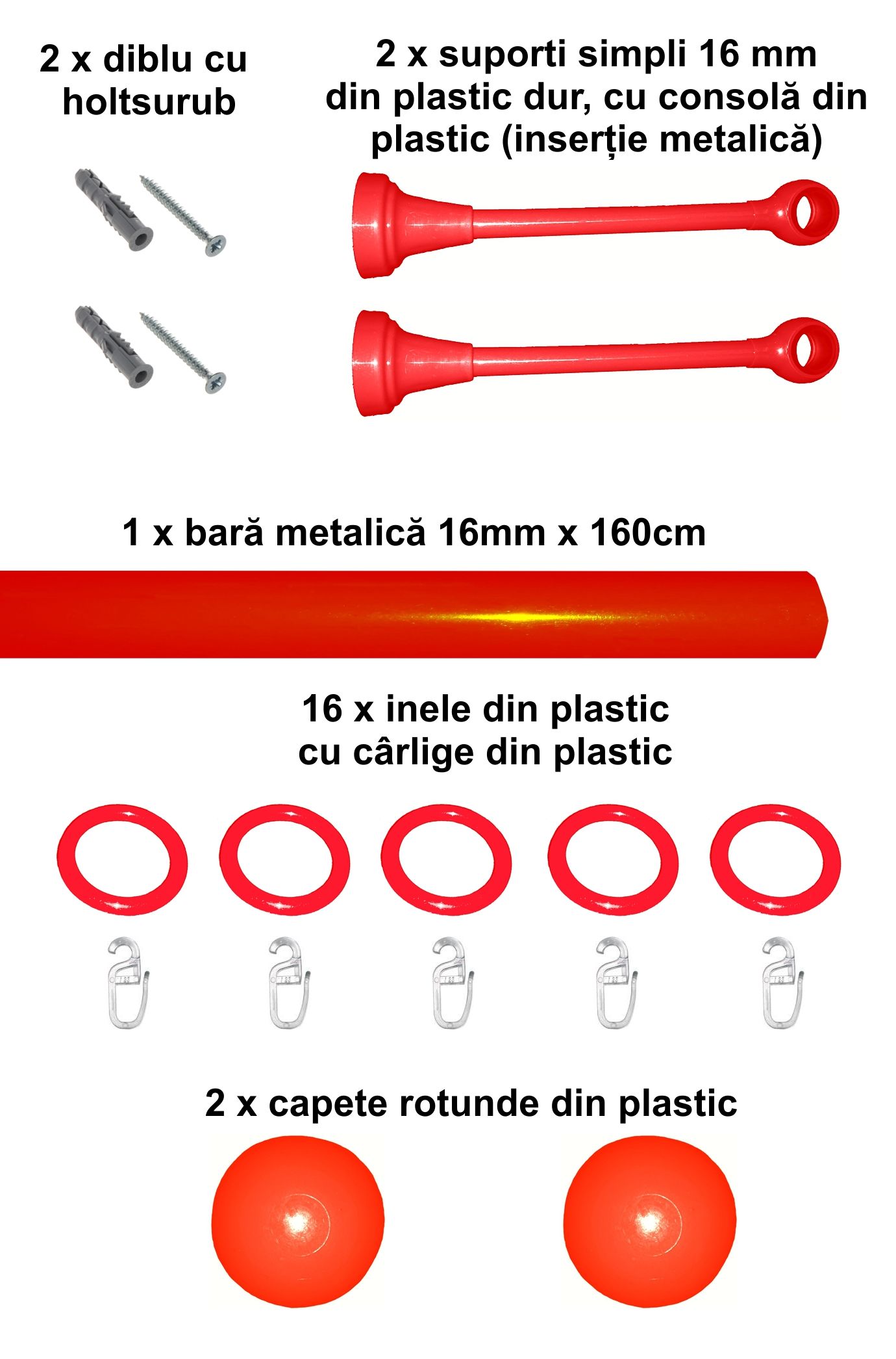 Set galerie simpla Estetique copii, 16 mm, rosu - imagine 2