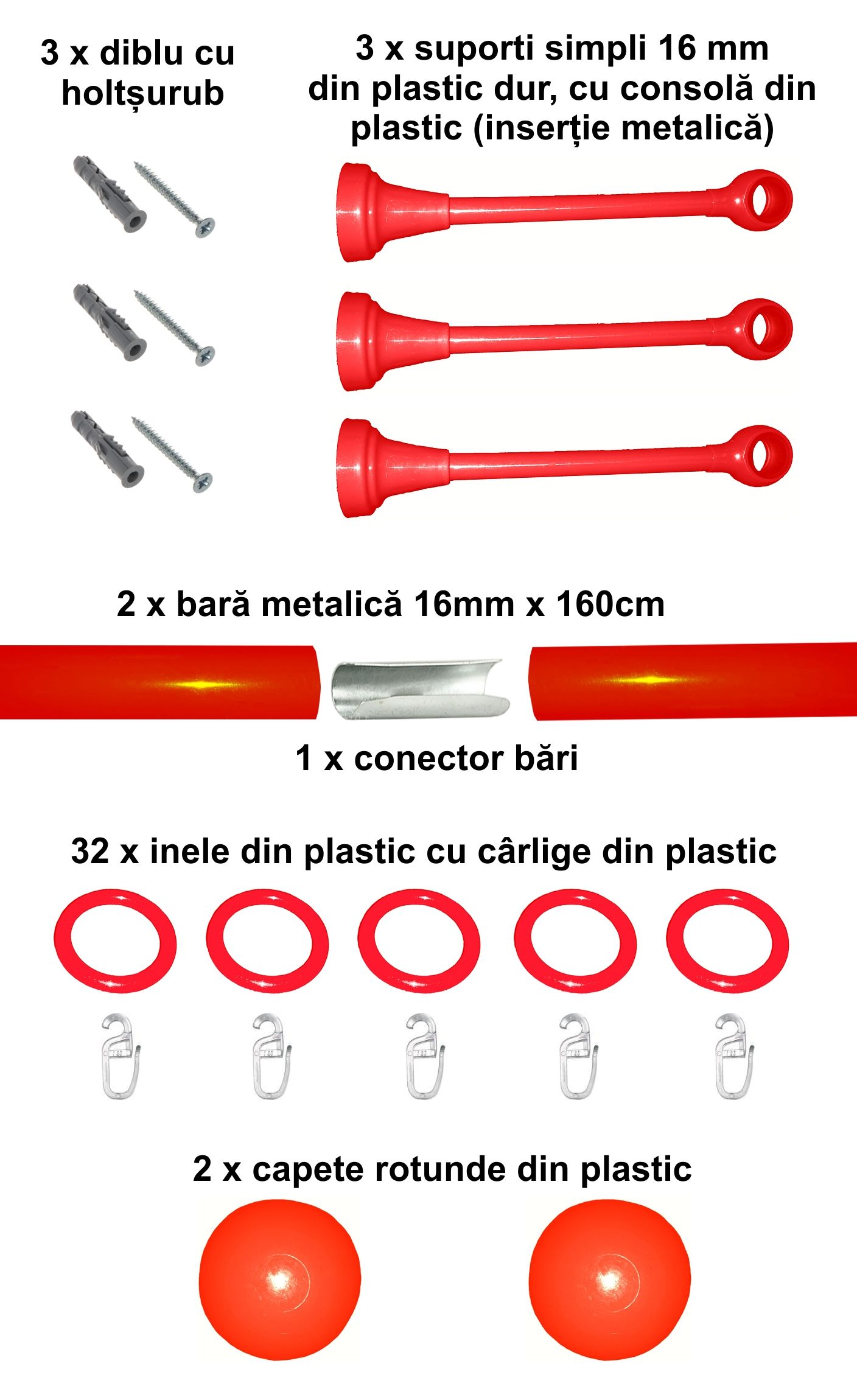 Set galerie simpla Estetique copii, 16 mm, rosu - imagine 4