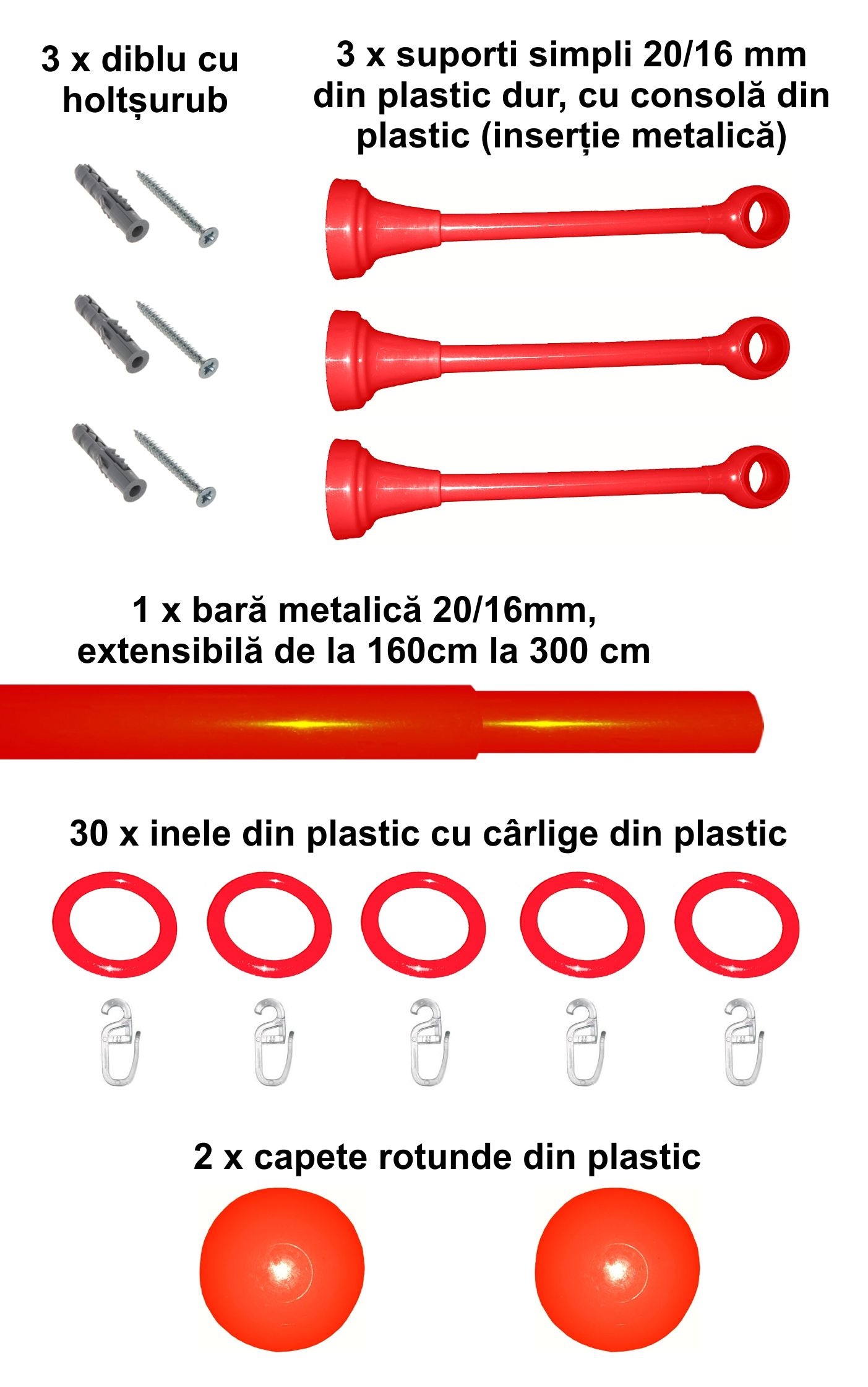 Set galerie simpla Estetique copii, 20/16mm, extensibil 160-300cm, rosu - imagine 2