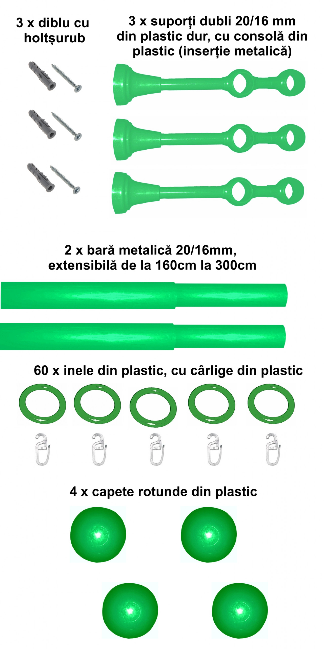 Set galerie dubla Estetique copii, 20/16mm, extensibil 160-300cm, verde - imagine 2