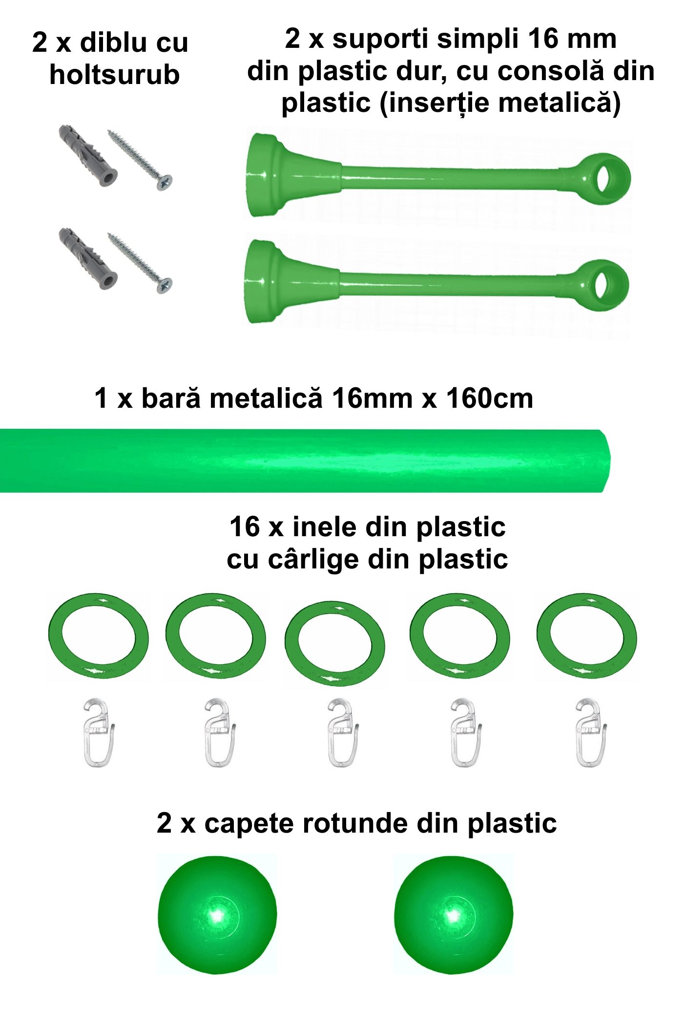 Set galerie simpla Estetique copii, 16 mm, verde - imagine 2