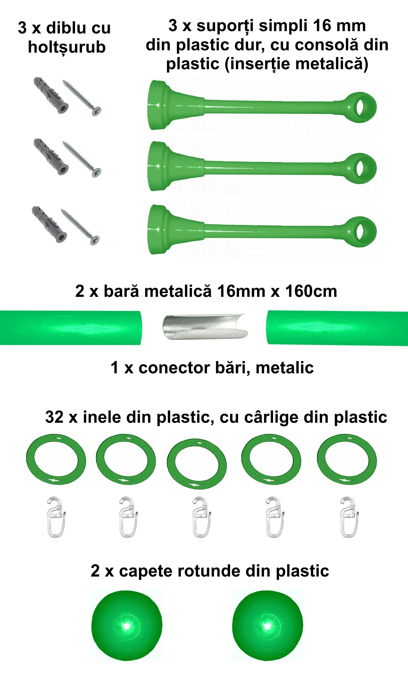 Set galerie simpla Estetique copii, 16 mm, verde - imagine 4