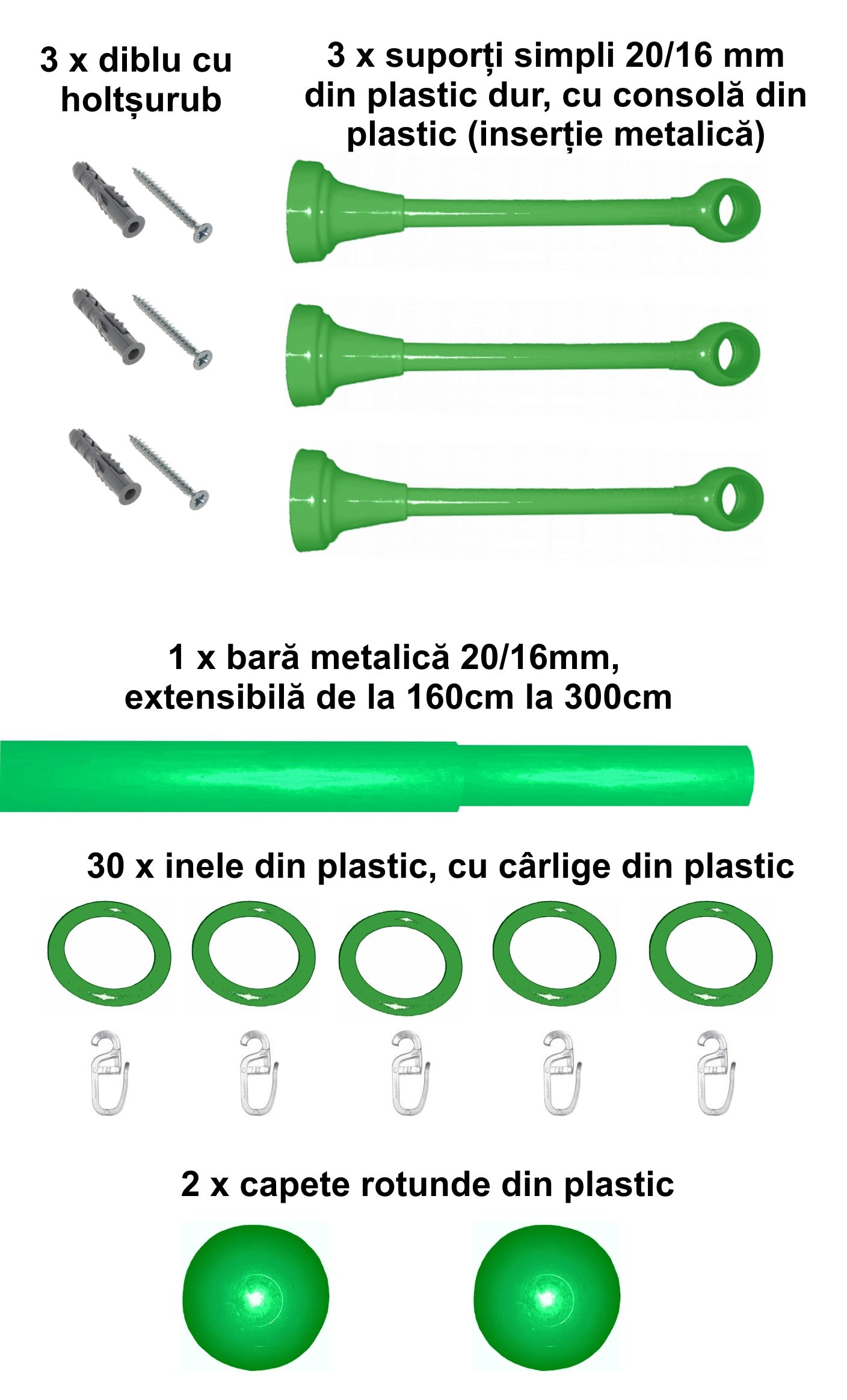 Set galerie simpla Estetique copii, 20/16mm, extensibil 160-300cm, verde - imagine 2