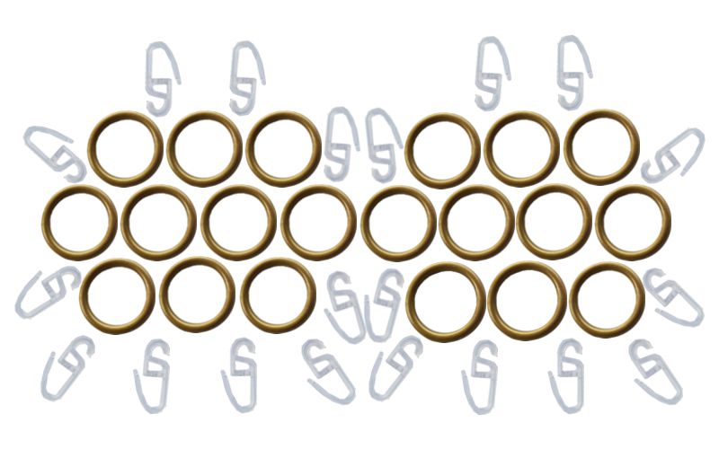 Inele din plastic cu carlige din plastic pentru bara de 16/19 mm Antique Brass(auriu) - set 20 inele + 20 carlige