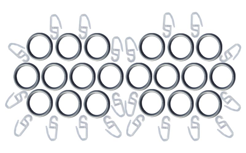 Inele si carlige din plastic pentru bara de 25 mm Satin Nickel(gri) - set 20 buc