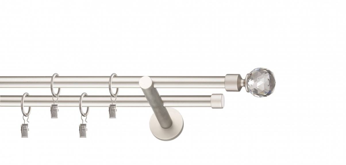 Galerie metalica Cristal dubla moderna 16 mm, satin nichel (argintiu mat)