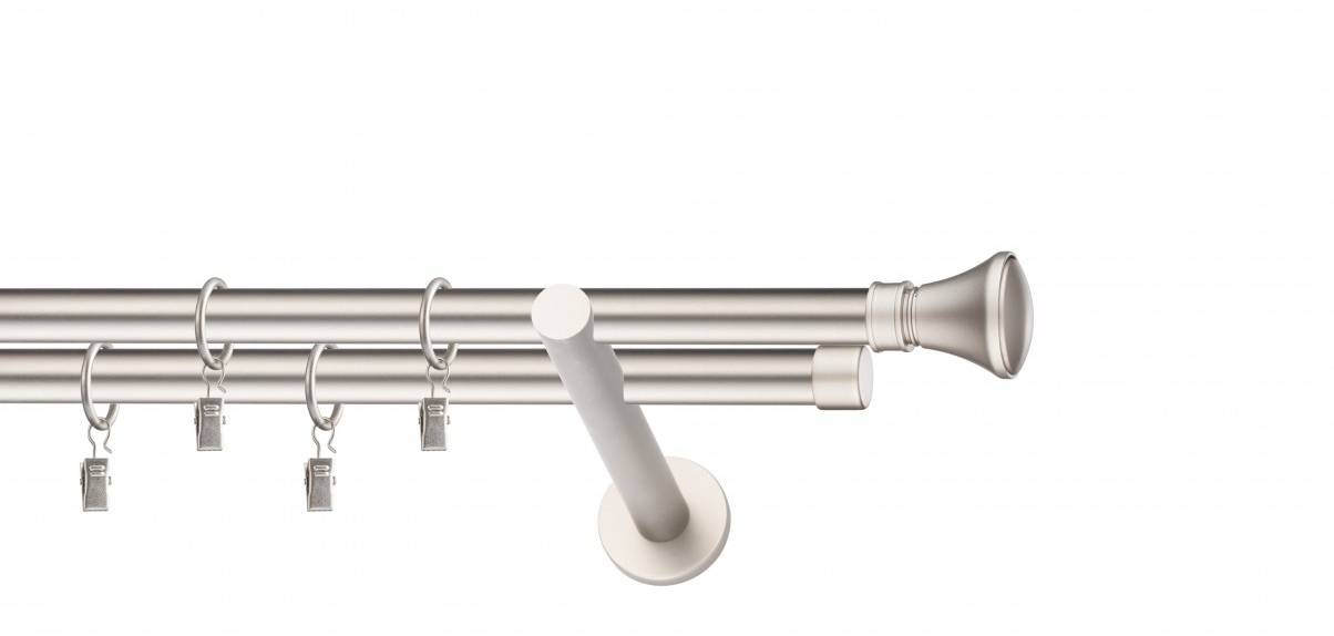 Galerie metalica Conic dubla moderna 19 mm, satin nichel (argintiu mat)