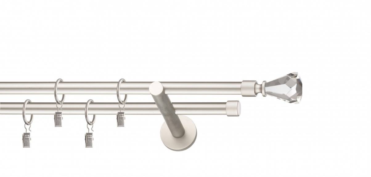 Galerie metalica Cristal dubla moderna 19 mm, satin nichel (argintiu mat)