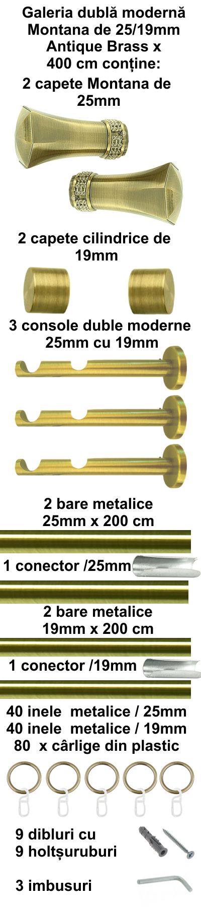 Galerie metalica Montana dubla moderna 25 mm, antique brass (auriu antic) - imagine 8