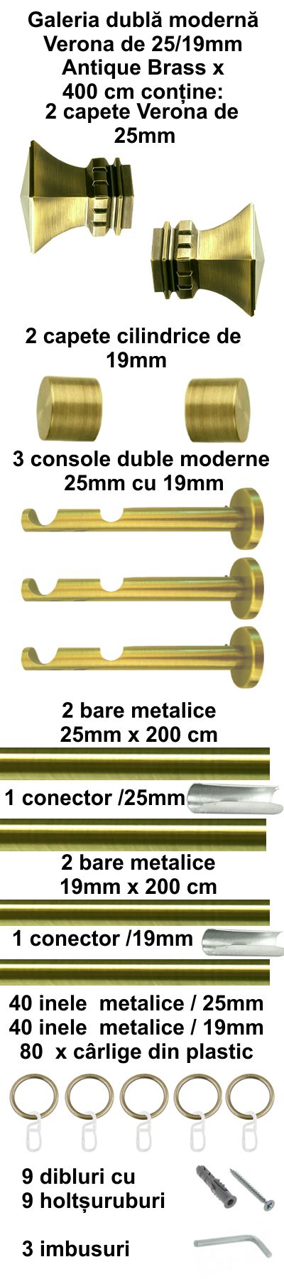 Galerie metalica Verona dubla moderna 25 mm, antique brass (auriu antic) - imagine 8
