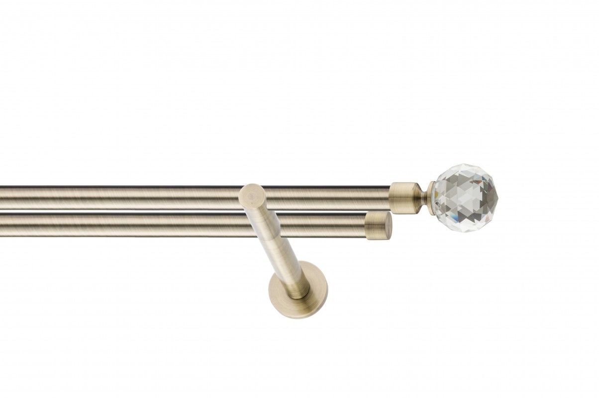 Galerie metalica Cristal Rotund -fără inele, dubla - moderna, 19 mm, antique brass (auriu antic)