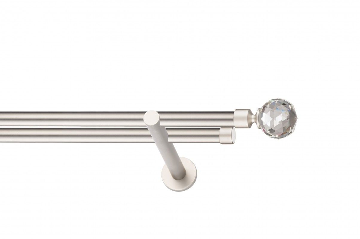 Galerie metalica Cristal Rotund -fără inele, dubla - moderna, 19 mm, satin nichel (argintiu mat)