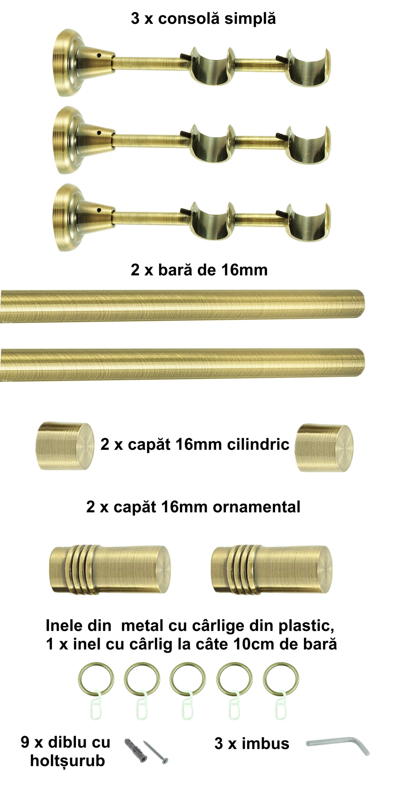 Galerie metalica Celtex dubla 16 mm, antique brass (auriu antic) - imagine 5