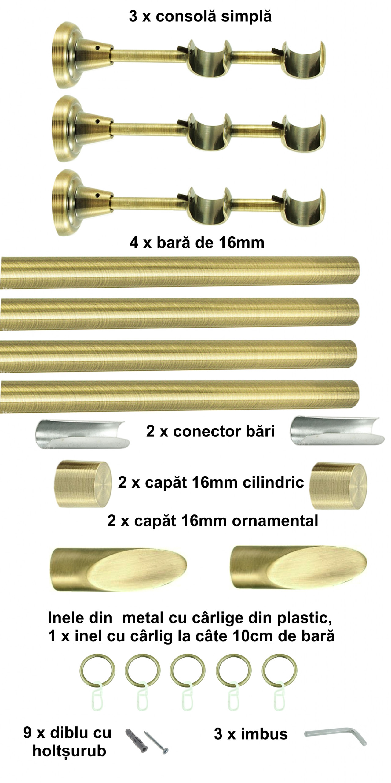 Galerie metalica Alexia dubla 16 mm, antique brass (auriu antic) - imagine 6