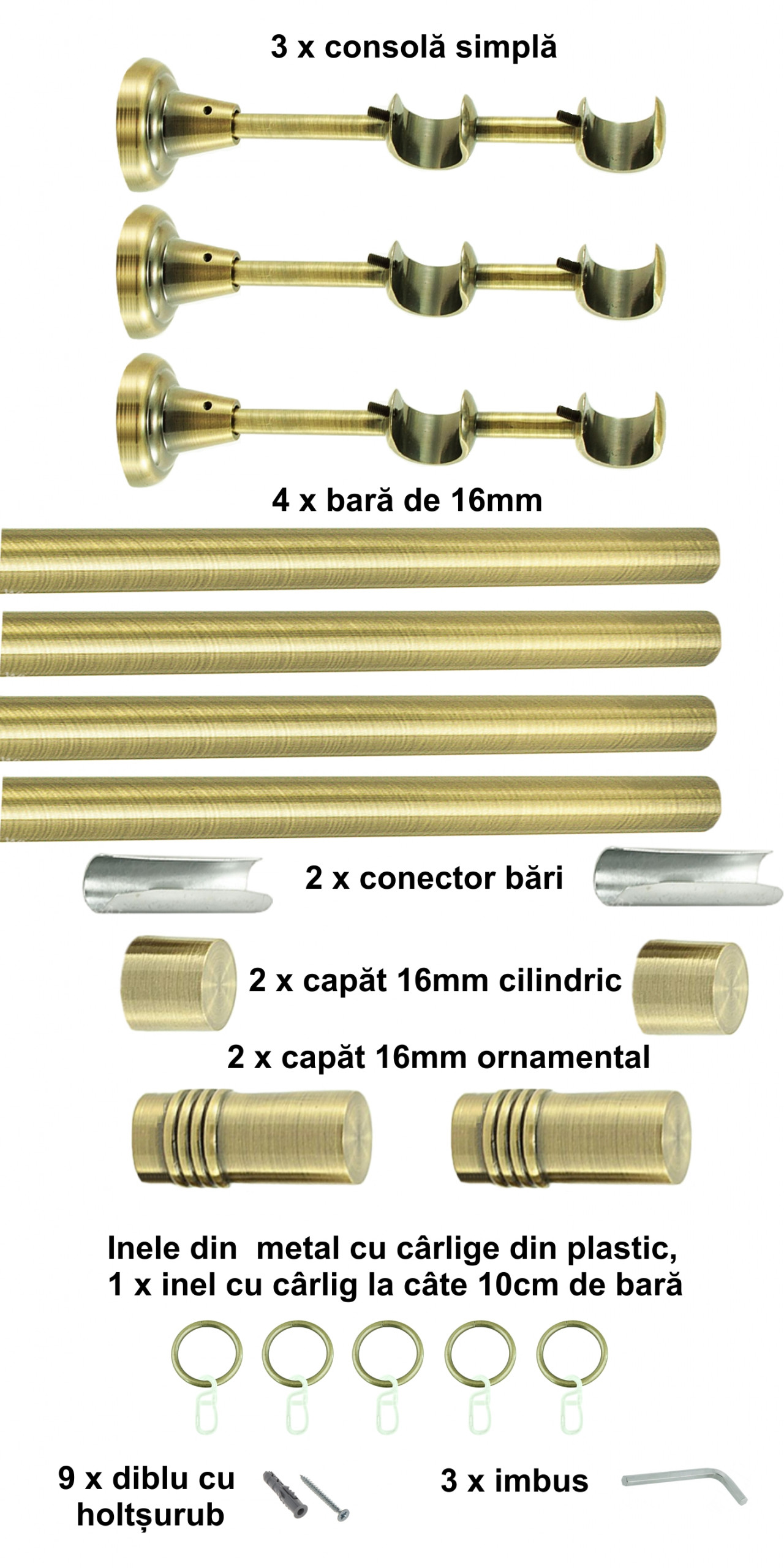 Galerie metalica Celtex dubla 16 mm, antique brass (auriu antic) - imagine 6