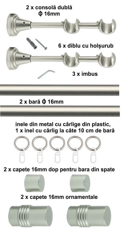 Galerie metalica Celtex dubla 16 mm, satin nichel (argintiu mat) - imagine 2