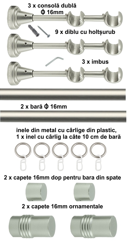 Galerie metalica Celtex dubla 16 mm, satin nichel (argintiu mat) - imagine 5