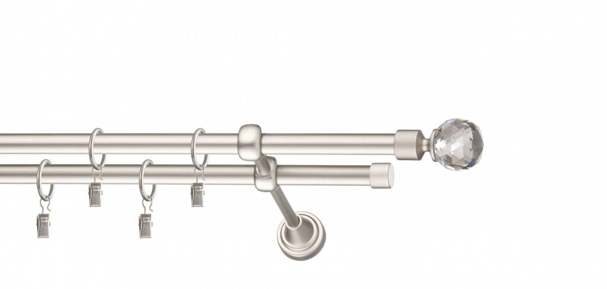 Galerie metalica Cristal dubla 16 mm, satin nichel (argintiu mat)
