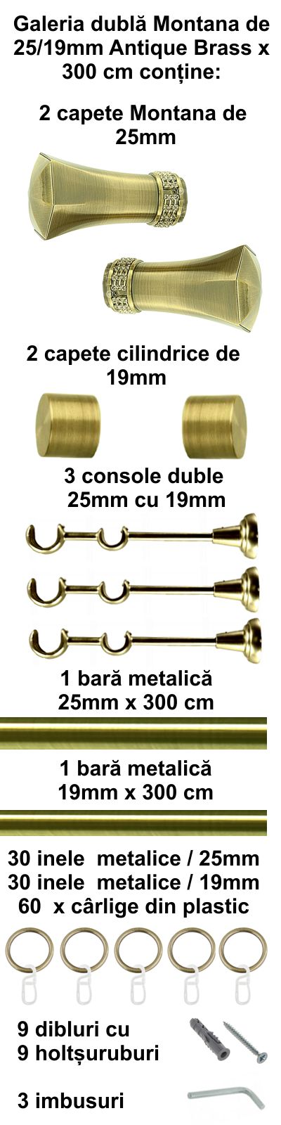 Galerie metalica Montana dubla 25 mm, antique brass (auriu antic) - imagine 6