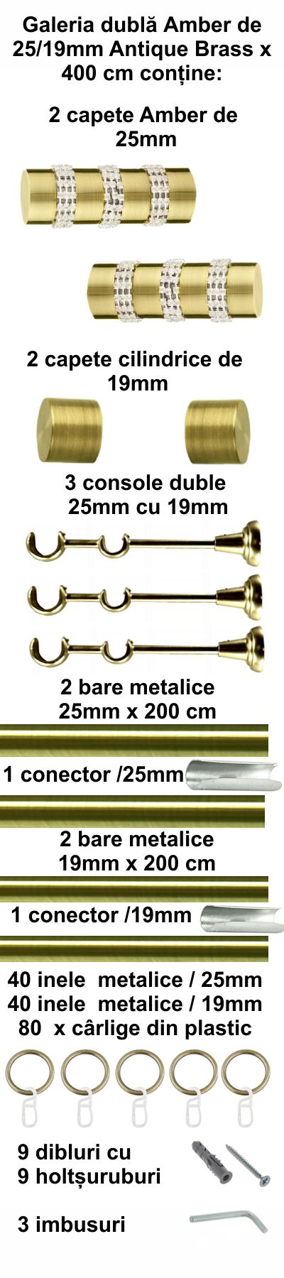 Galerie metalica Amber dubla 25 mm, antique brass (auriu antic) - imagine 6
