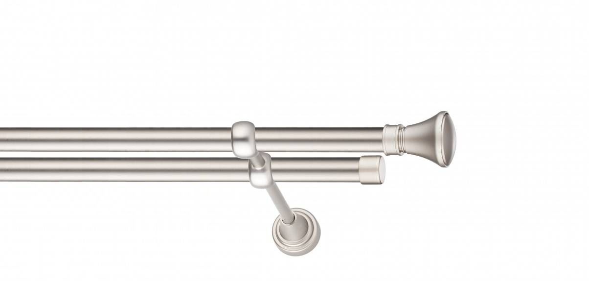 Galerie metalica Conic -fără inele, dubla - clasic, 16 mm, satin nichel (argintiu mat)