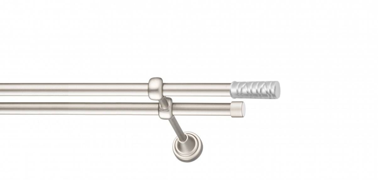 Galerie metalica Striat -fără inele, dubla - clasic, 16 mm, satin nichel (argintiu mat)