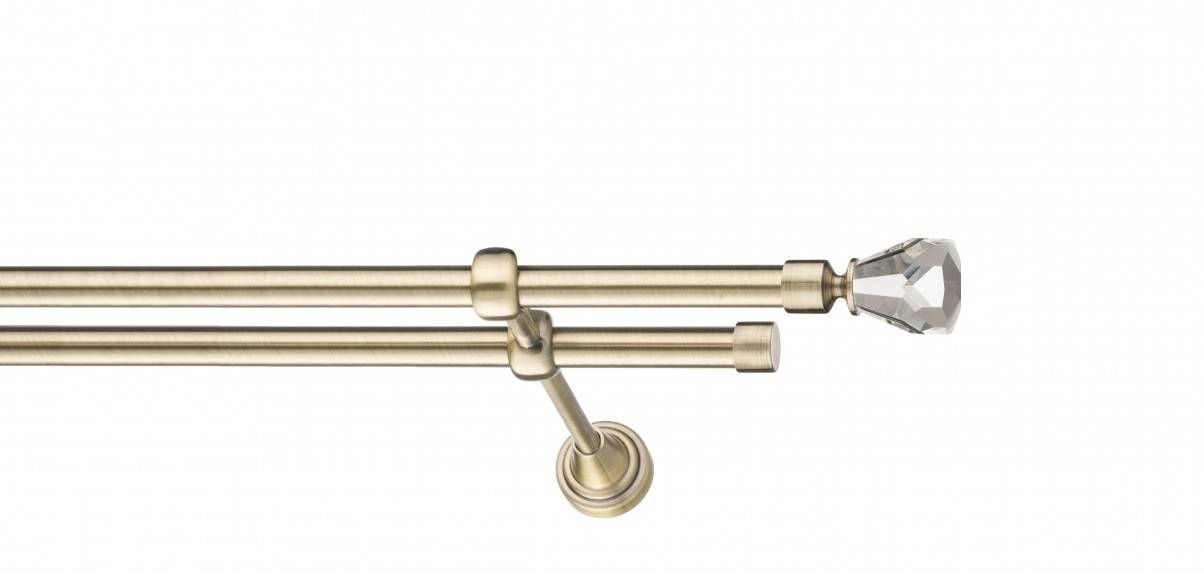 Galerie metalica Cristal Conic -fără inele, dubla - clasic, 19 mm, antique brass (auriu antic)