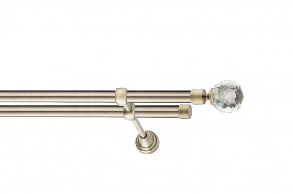 Galerie metalica Cristal Rotund -fără inele, dubla - clasic, 19 mm, antique brass (auriu antic)