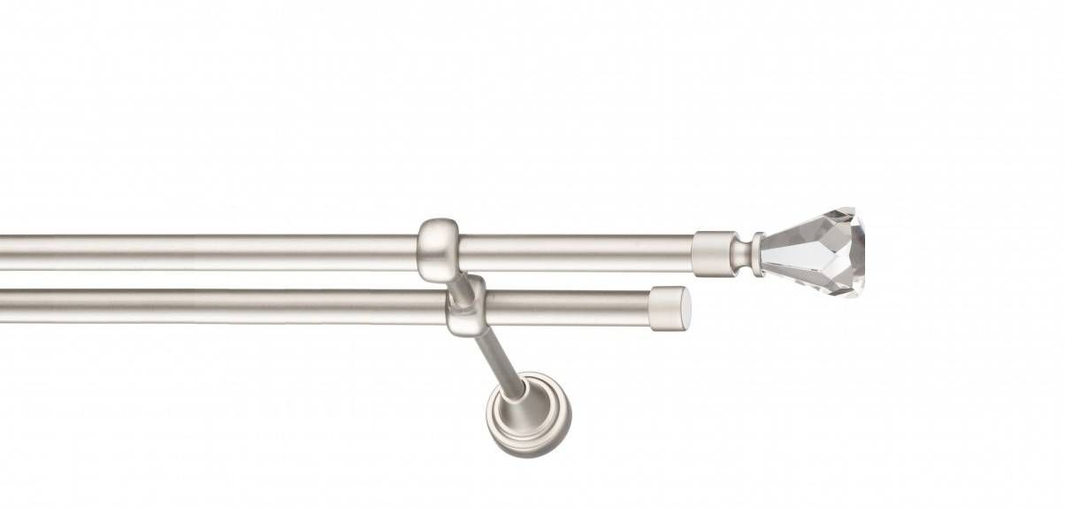 Galerie metalica Cristal Conic -fără inele, dubla - clasic, 19 mm, satin nichel (argintiu mat)