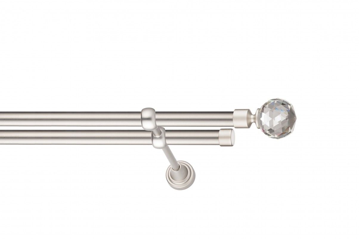 Galerie metalica Cristal Rotund -fără inele, dubla - clasic, 19 mm, satin nichel (argintiu mat)