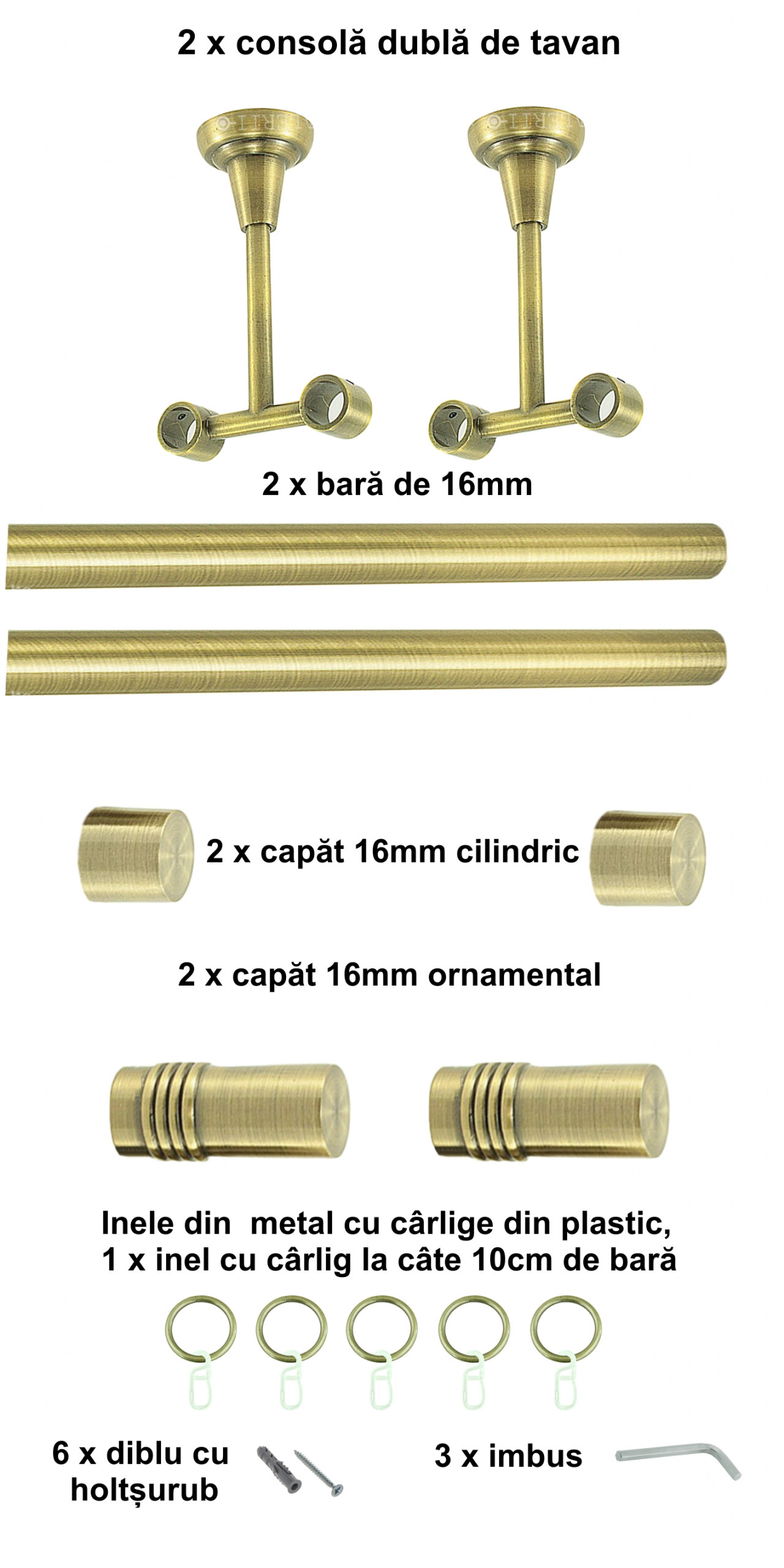 Galerie metalica Celtex dubla de tavan 16 mm, antique brass (auriu antic) - imagine 2