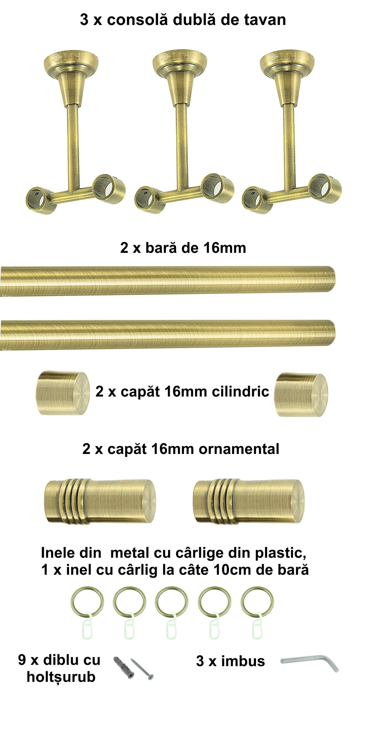 Galerie metalica Celtex dubla de tavan 16 mm, antique brass (auriu antic) - imagine 5