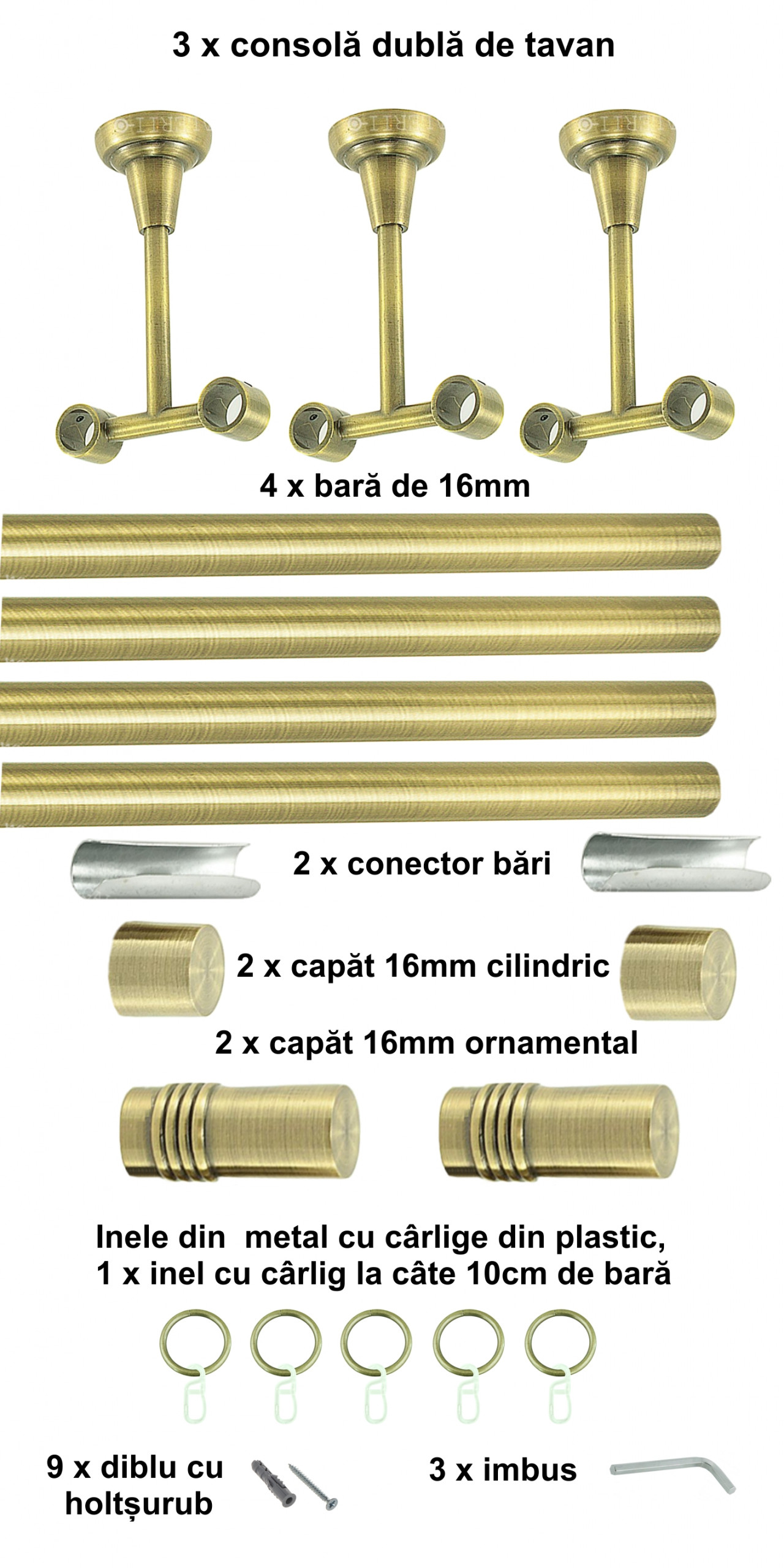 Galerie metalica Celtex dubla de tavan 16 mm, antique brass (auriu antic) - imagine 6