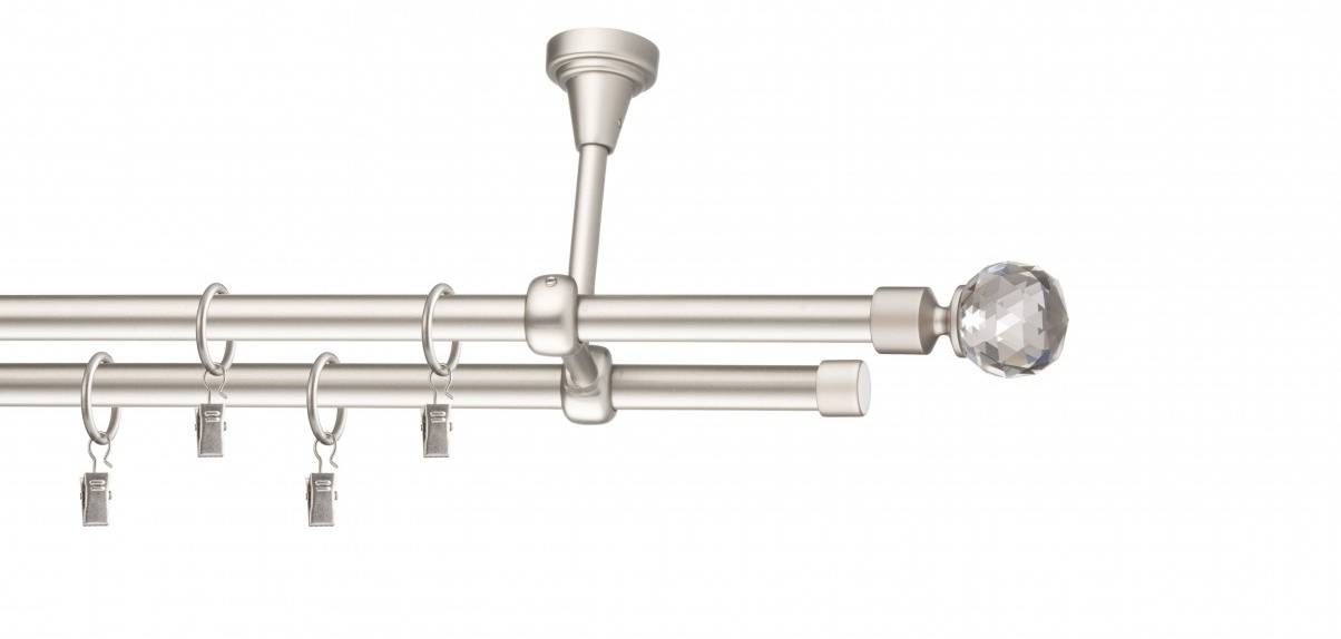 Galerie metalica Cristal dubla de tavan 16 mm, satin nichel (argintiu mat)
