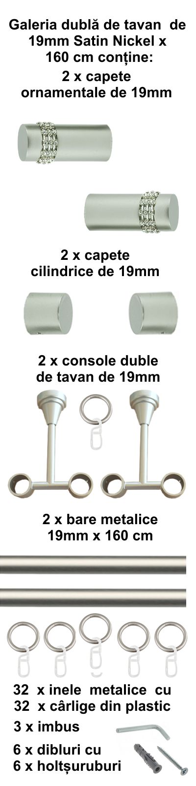 Galerie metalica Dios dubla de tavan 19 mm, satin nichel (argintiu mat) - imagine 2