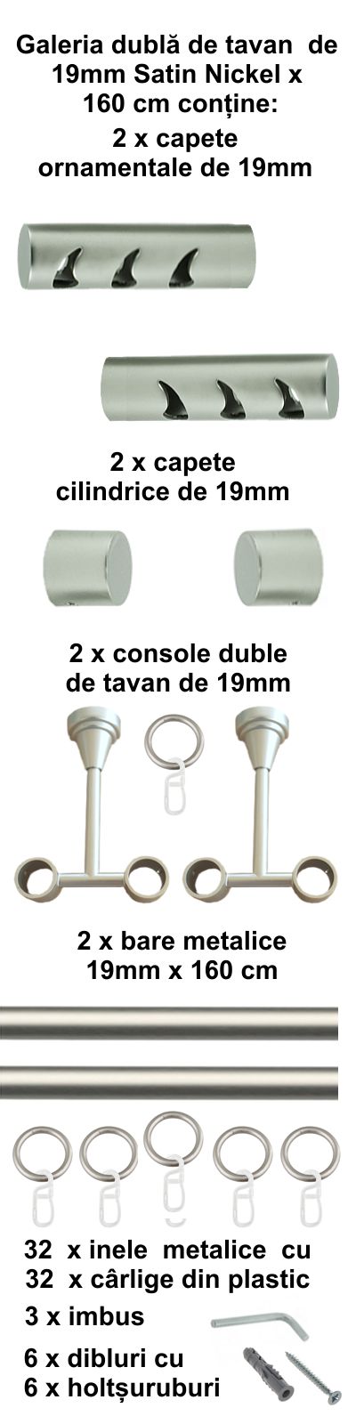 Galerie metalica Drop dubla de tavan 19 mm, satin nichel (argintiu mat) - imagine 2
