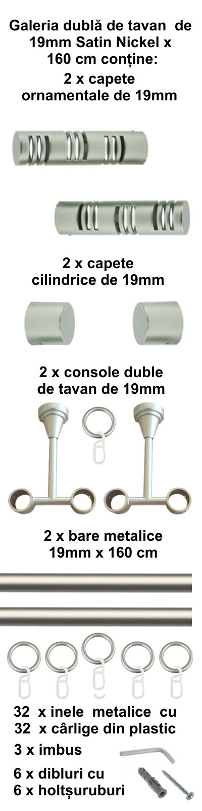 Galerie metalica Elis dubla de tavan 19 mm, satin nichel (argintiu mat) - imagine 2