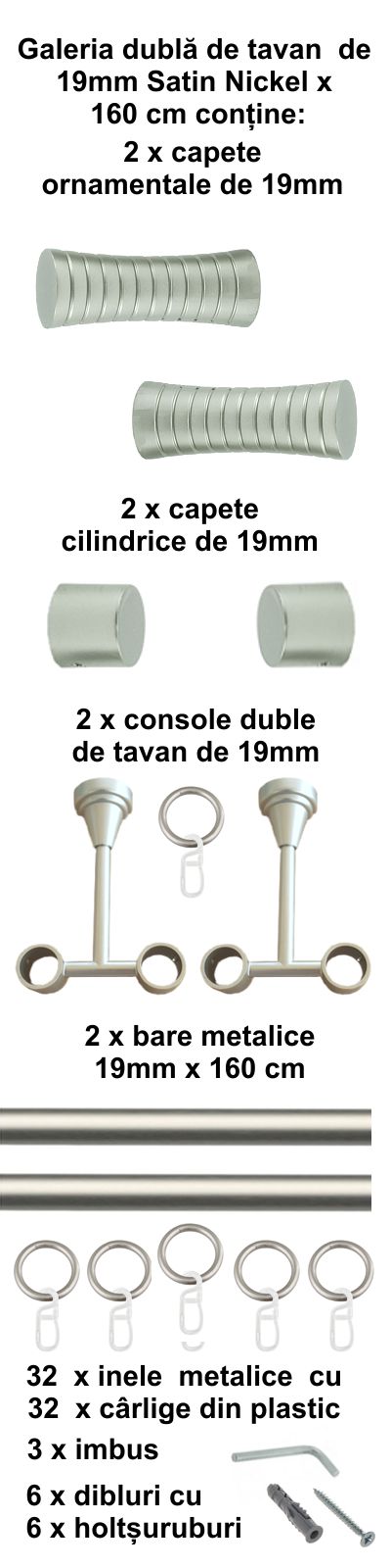Galerie metalica Febris dubla de tavan 19 mm, satin nichel (argintiu mat) - imagine 2