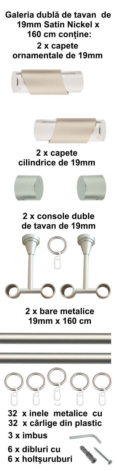 Galerie metalica Paris dubla de tavan 19 mm, satin nichel (argintiu mat) - imagine 2